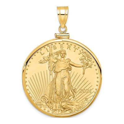 14K Yellow Gold 1oz American Eagle Coin Bezel Pendant