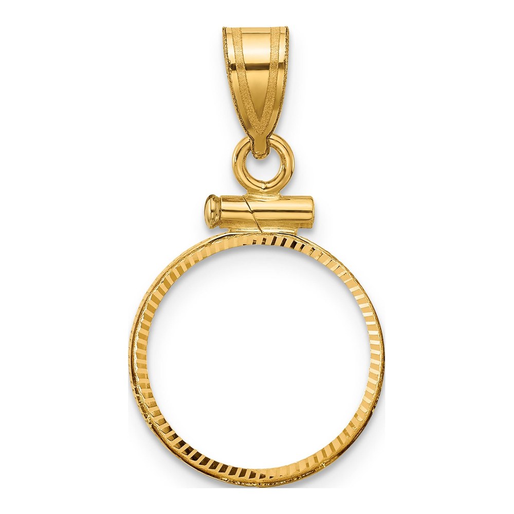 Wideband Distinguished Coin Jewelry 14K Polished And Diamond-Cut 14.0mm X 1.1mm Screw Top Coin Bezel Pendant
