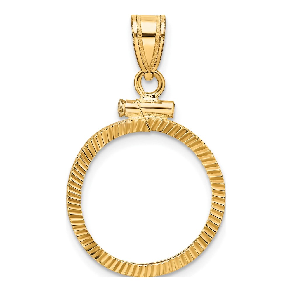 Wideband Distinguished Coin Jewelry 14K Polished And Diamond-Cut 16.5mm X 1.35mm Screw Top Coin Bezel Pendant