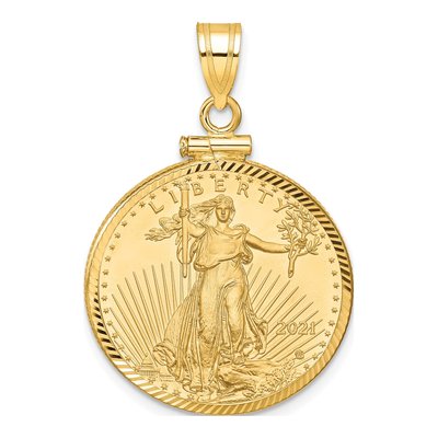 14K Yellow Gold 4oz American Eagle Coin Bezel Pendant