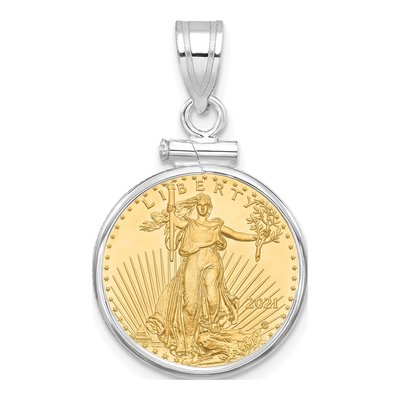 14K White Gold Screw Top Coin Bezel Pendant