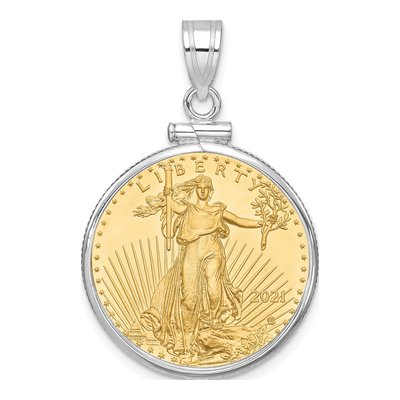 14K White Gold Coin Bezel Pendant