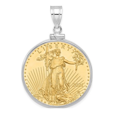 14K White Gold Screw Top Coin Bezel Pendant