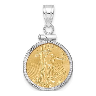 14K White Gold Coin Bezel Pendant