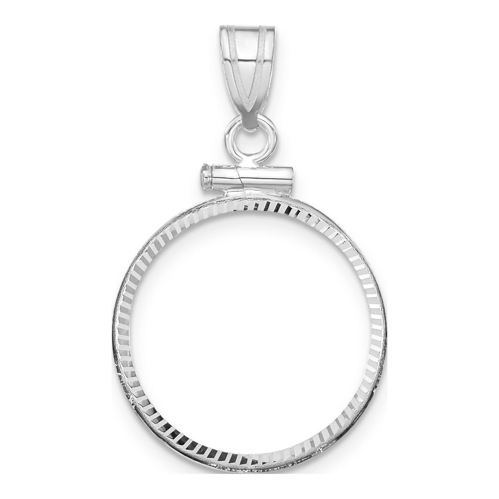 Wideband Distinguished Coin Jewelry 14K White Gold Rhodium-Plated Polished And Diamond-Cut 17.8mm X 1.35mm Screw Top Coin Bezel Pendant