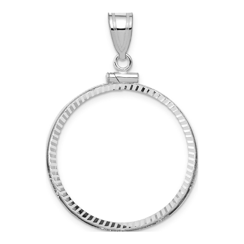Wideband Distinguished Coin Jewelry 14K White Gold Rhodium-Plated Polished And Diamond-Cut 27mm X 2.35mm Screw Top Coin Bezel Pendant