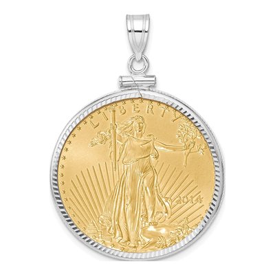 14K White Gold Coin Bezel for 2oz Eagle Pendant