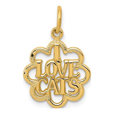 14K Yellow Gold I LOVE CATS Charm