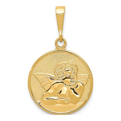 14K Yellow Gold Angel Round Pendant