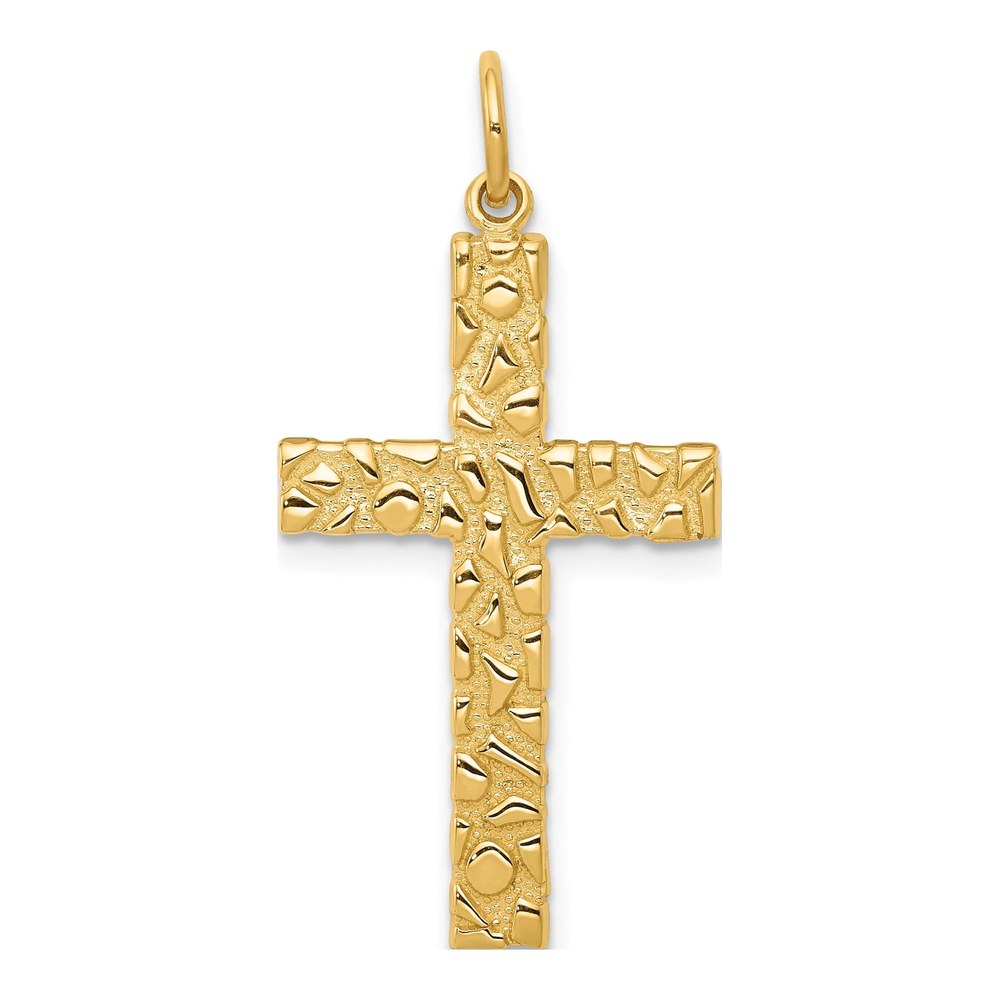 14K Yellow Gold Nugget Style Cross Pendant