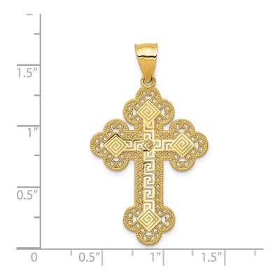 14K Yellow Gold Budded Greek Key Cross Pendant – view 4