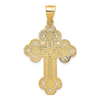 14K Yellow Gold Budded Greek Key Cross Pendant – view 5