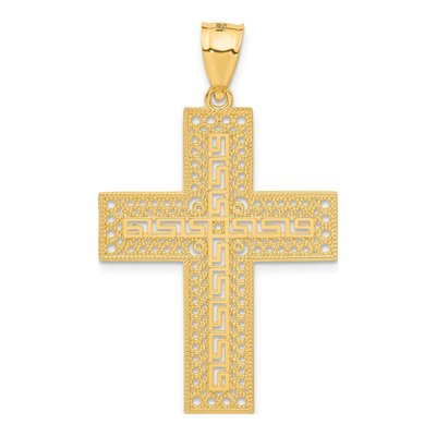 14K Yellow Gold Greek Key Filigree Cross Pendant – view 4