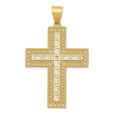 14K Yellow Gold Greek Key Filigree Cross Pendant