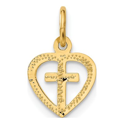 14K Yellow Gold Small Cross Heart Charm – view 4