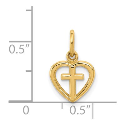 14K Yellow Gold Small Cross Heart Charm – view 5