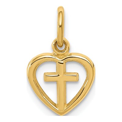 14K Yellow Gold Small Cross Heart Charm
