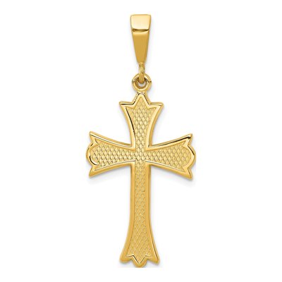 14K Yellow Gold Fleur de Lis Cross Pendant