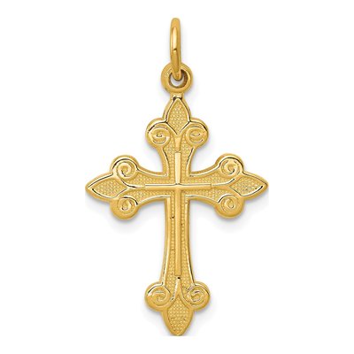 14K Yellow Gold Fleur de Lis Cross Pendant