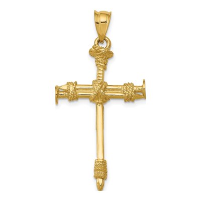 14K Yellow Gold Nail Cross Pendant