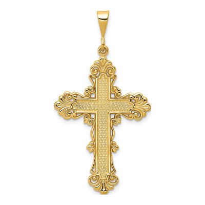 14K Yellow Gold Fleur de Lis Cross Pendant