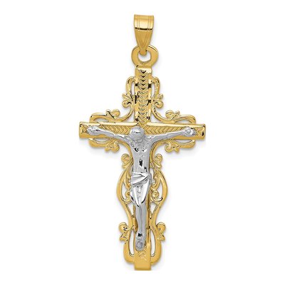 14K Two-Tone Gold Diamond-Cut Crucifix Pendant