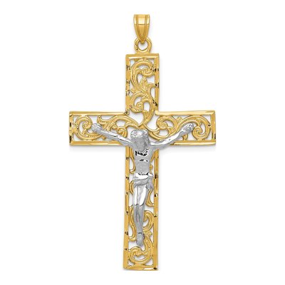 14K Two-Tone Gold Filigree Crucifix Pendant