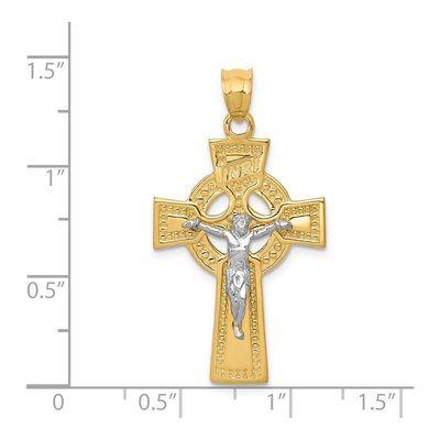 14K Two-Tone Gold INRI Celtic Crucifix Pendant – view 4