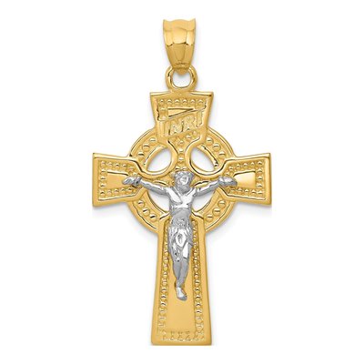 14K Two-Tone Gold INRI Celtic Crucifix Pendant