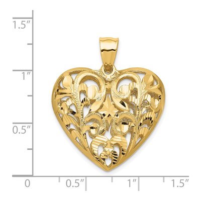 14K Yellow Gold Diamond-Cut Filigree 3-D Heart Pendant – view 4