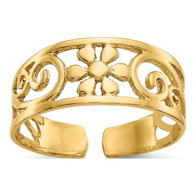 14K Yellow Gold Floral Toe Ring