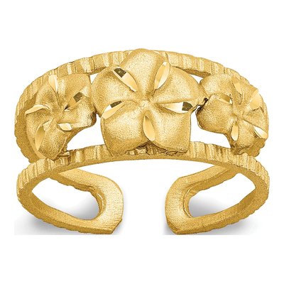 14K Yellow Gold Diamond-Cut Plumeria Toe Ring