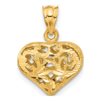 14K Yellow Gold Puffed Heart Filigree Pendant – view 4