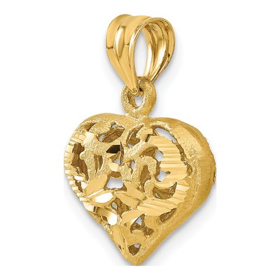 14K Yellow Gold Puffed Heart Filigree Pendant – view 5