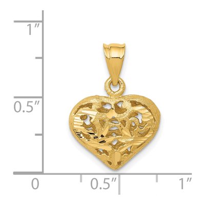 14K Yellow Gold Puffed Heart Filigree Pendant – view 6