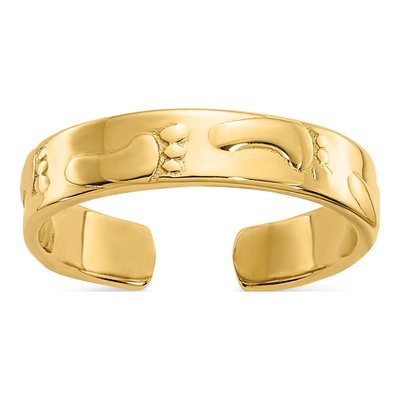 14K Yellow Gold Footprints Toe Ring