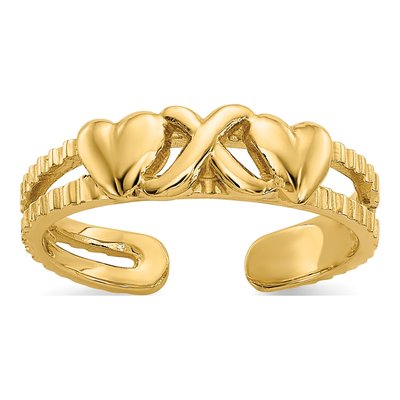 14K Yellow Gold Hearts-And-X Toe Ring