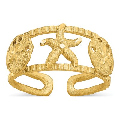 14K Yellow Gold Starfish Shells Toe Ring