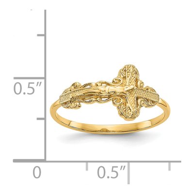 14K Yellow Gold Diamond-Cut Crucifix Ring – view 4