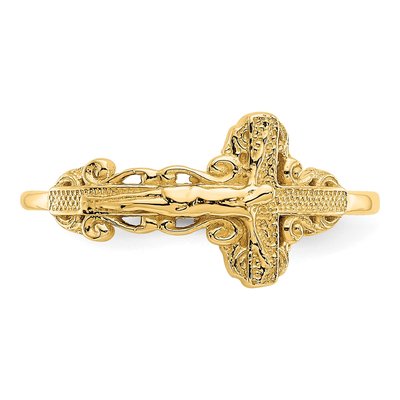 14K Yellow Gold Diamond-Cut Crucifix Ring – view 6