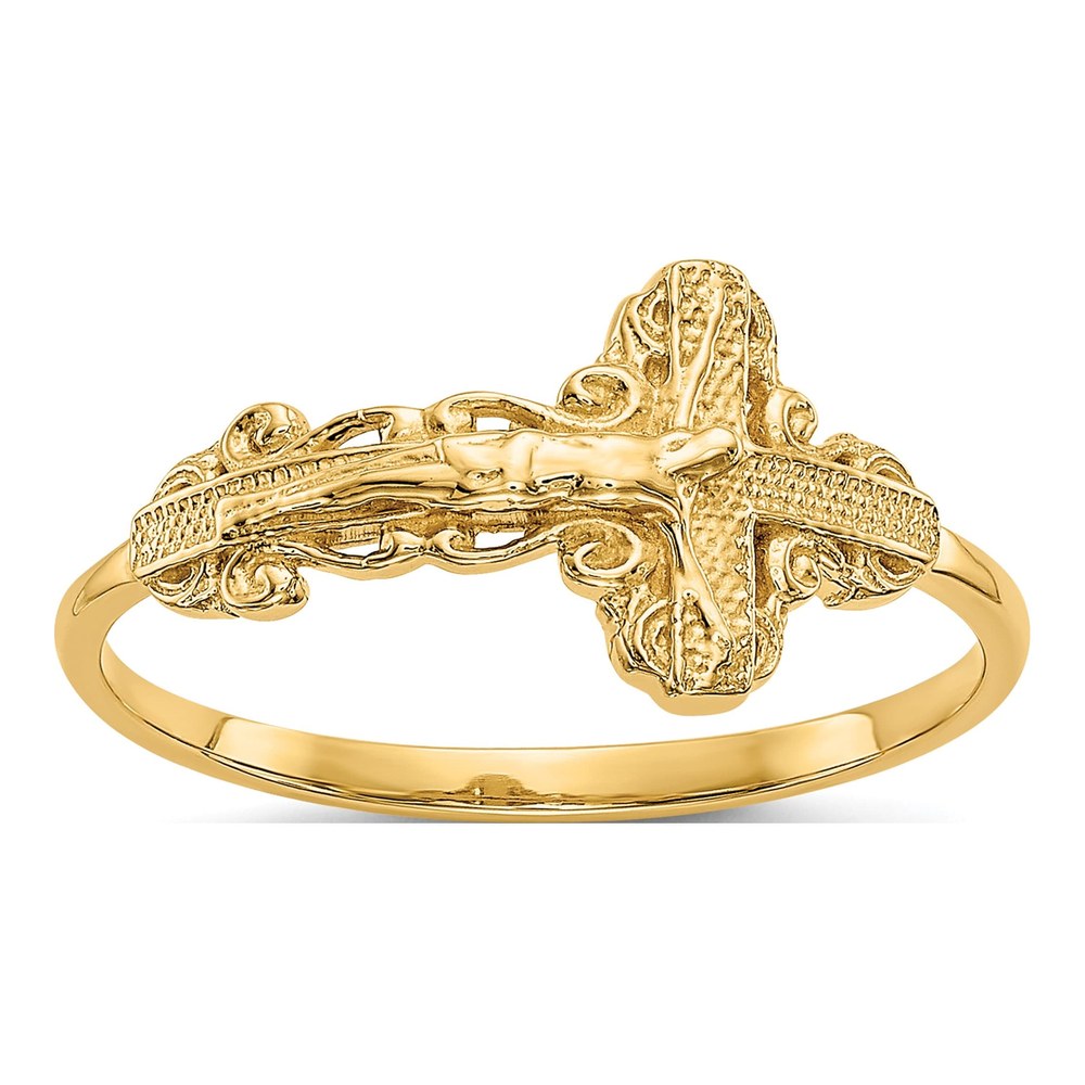 14K Yellow Gold Diamond-Cut Crucifix Ring