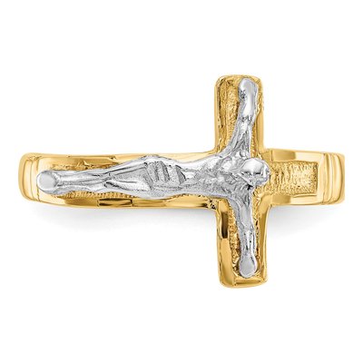 Men's 14K Two-Tone Gold Diamond-Cut Crucifix Ring – view 6
