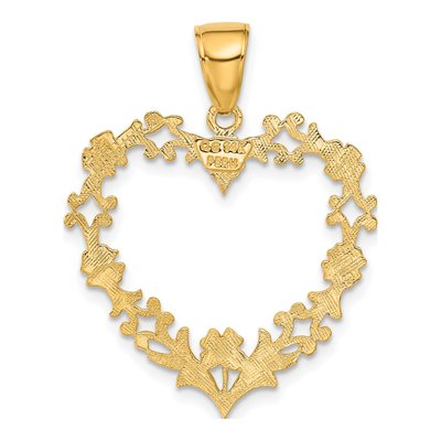 14K Yellow Gold Floral Border Heart Pendant – view 4