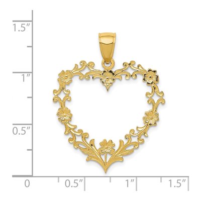 14K Yellow Gold Floral Border Heart Pendant – view 5