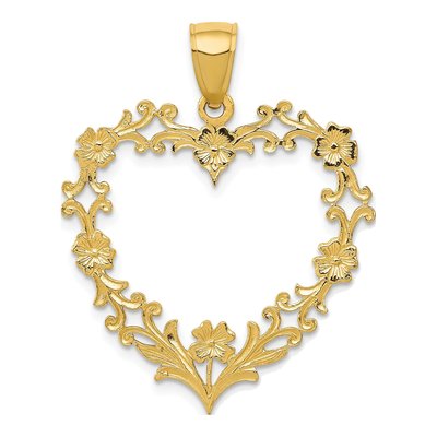 14K Yellow Gold Floral Border Heart Pendant
