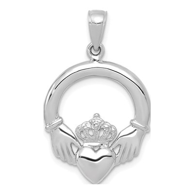14K White Gold Claddagh Pendant