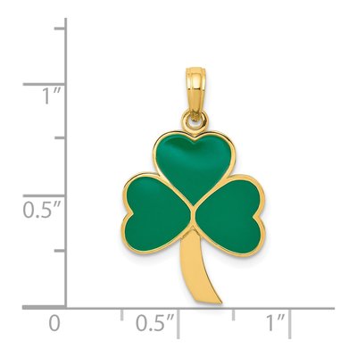 14K Yellow Gold Green Enameled Shamrock Pendant – view 5