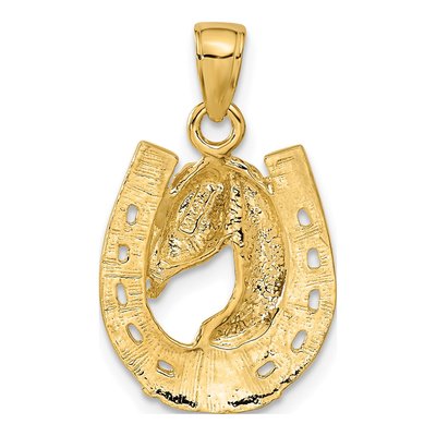 14K Yellow Gold Horse Head Horseshoe Pendant – view 4