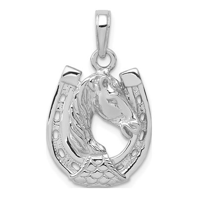 14K White Gold Horse Head Horseshoe Pendant