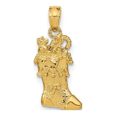 14K Yellow Gold 3-D Christmas Stocking Charm